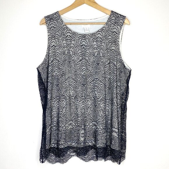 NWT Chico's Lace Overlay Layla Tank Black White Size 3 Geometric Sleeveless XL - Picture 2 of 14
